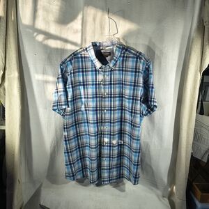 Banana Republic Men's Size XL Casual Blue Plaid Button-Down Short Sleeve Shirt